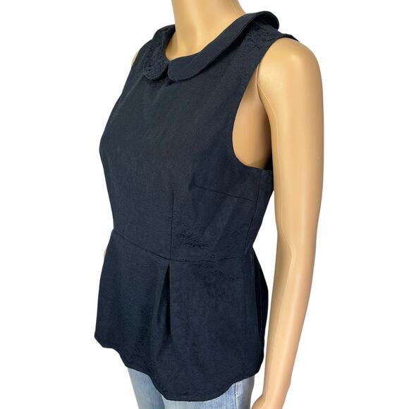 J. Crew Jacquard Peter Pan Peplum Top Navy Blue Sleeveless Size 6 - Picture 4 of 10